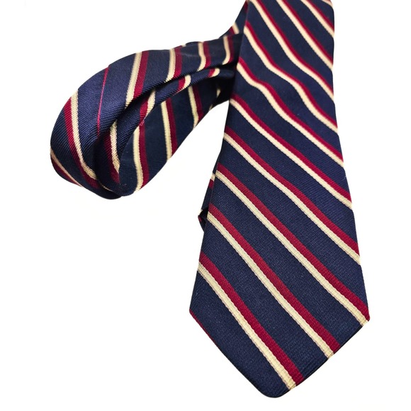 Corniche Other - Corniche Necktie Mens Navy Blue Red‎ Striped Silk Classic Business Formal